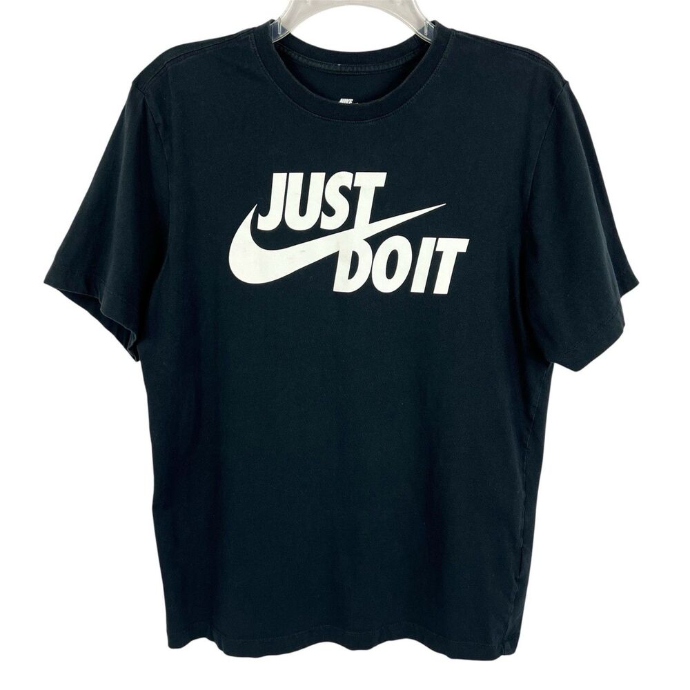 Nike Black White Swoosh Logo Cotton Short Sleeve Unisex T-Shirt Men’s Medium